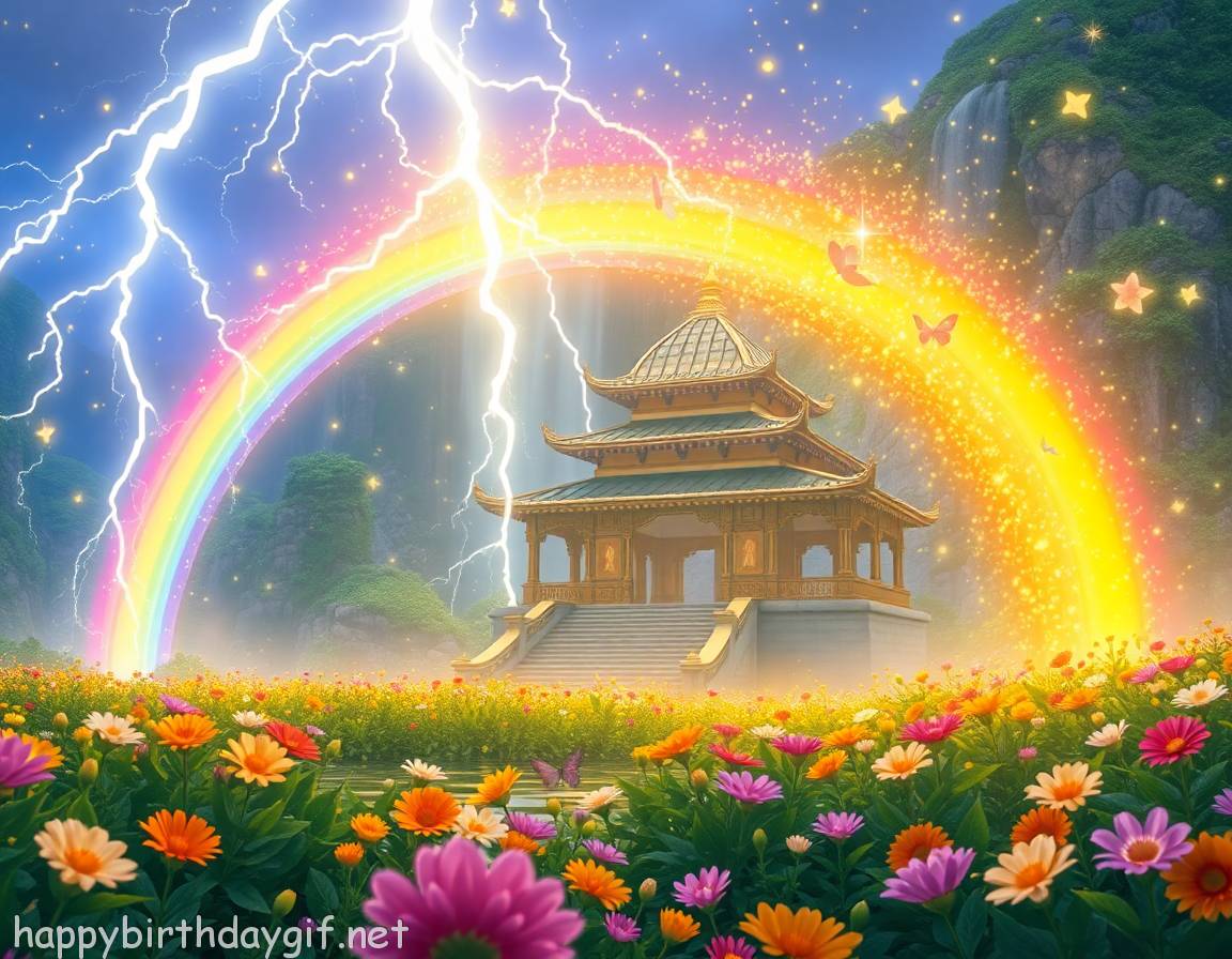 Rainbow Visual Elements Nature studio ghibli inspired Style Waterfall