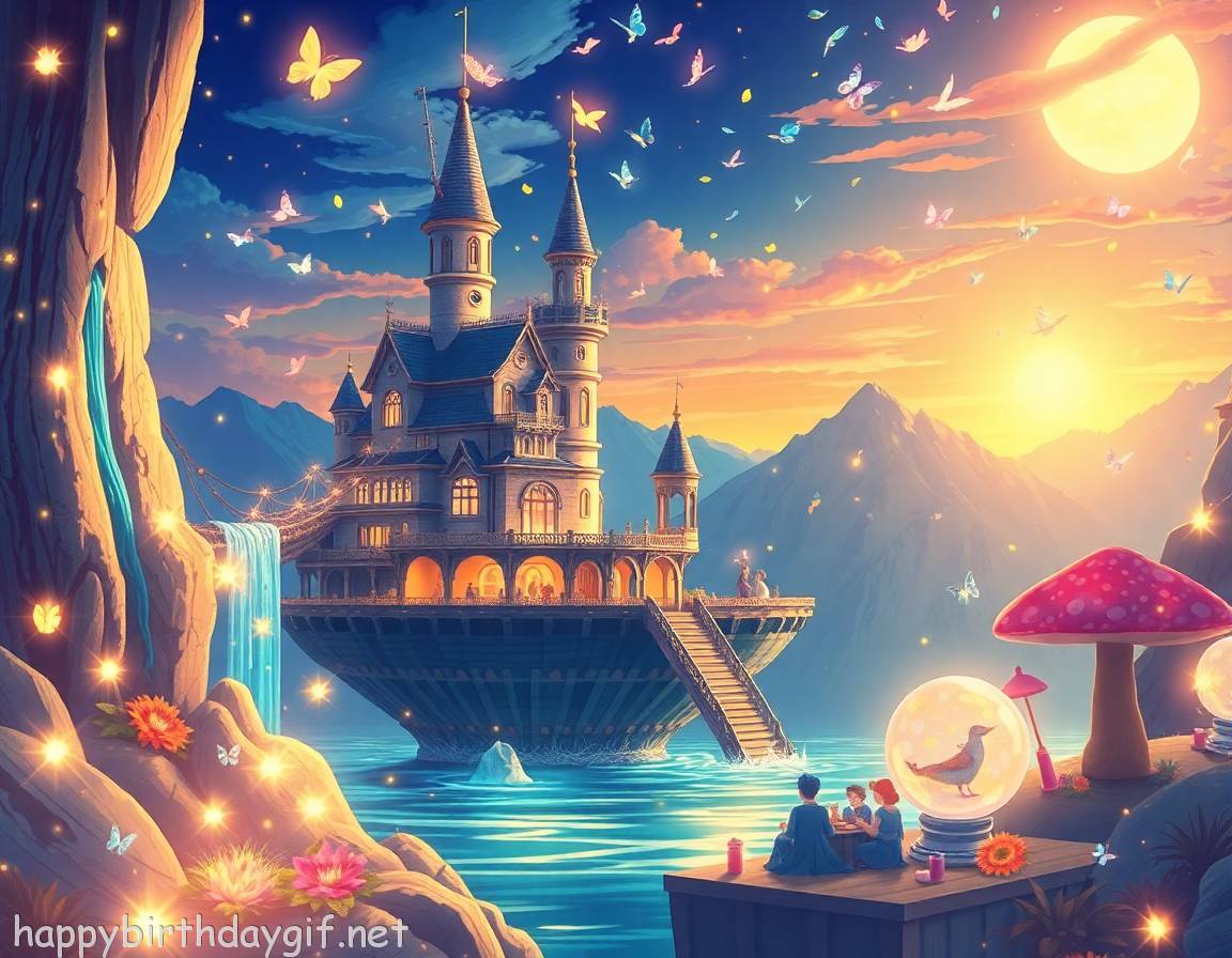 Surprise Party Celebrations Activities storybook illustration Style Mountain